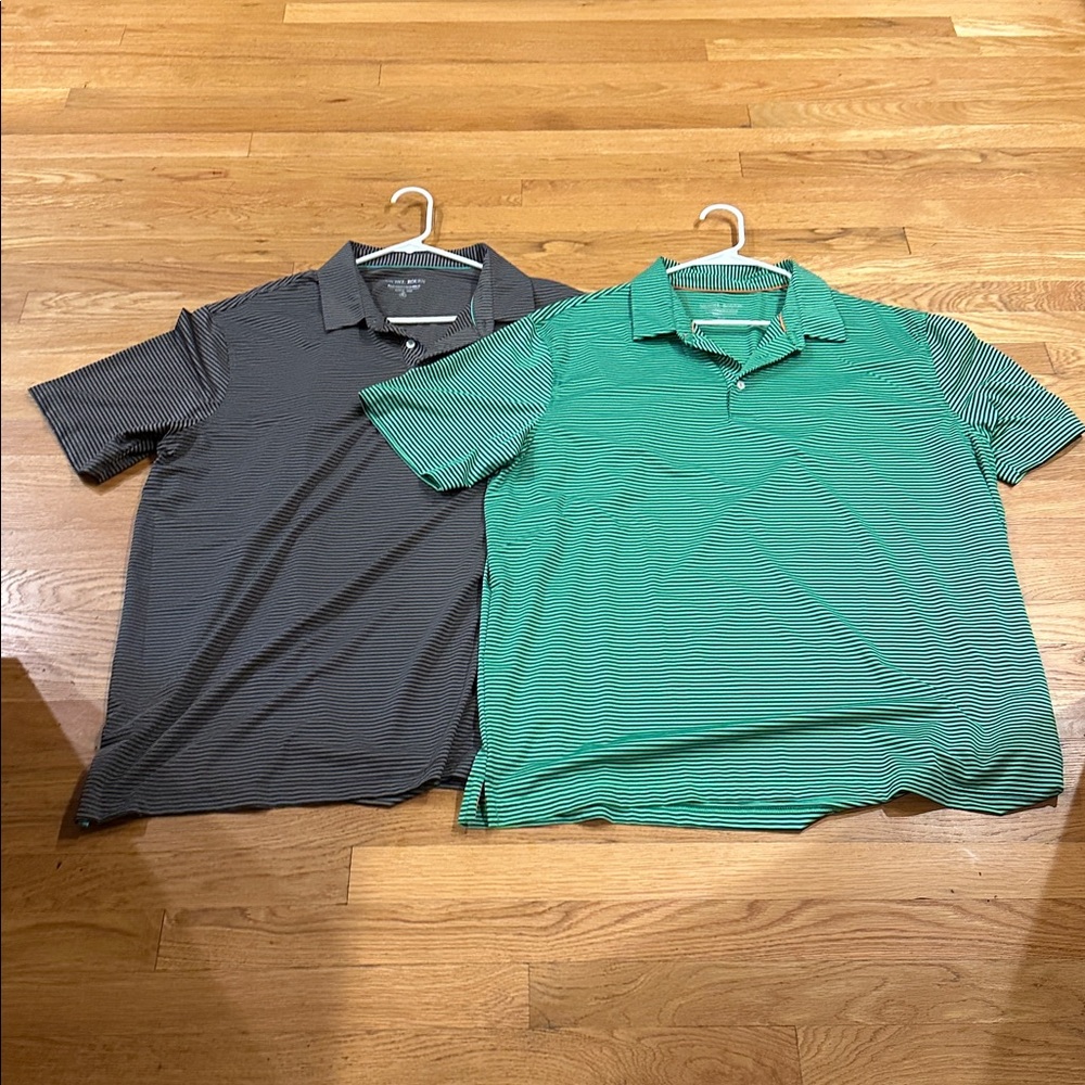Michel Rouen Lot of 2 Performance Polos in Green and Gray Striped Shirt‎ 2XL